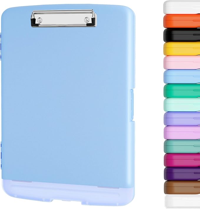 Piasoenc Clipboard with Storage, 8.5 x 11 Organization Box with Pen Holder and A4 Legal Paper Folder, Folio & Side-Opening, Low Profile Clip,for Nurses,Teachers, Size 14 x 9.6 x 1.2 in, Dark Blue