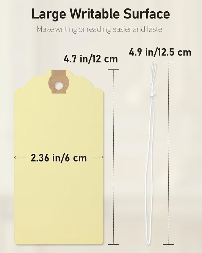 Uniclife 72 Pcs Blank Shipping Tags with Elastic String Attached Cardstock Paper Hang Tags with Reinforced Eyelet Large Marking Price Tag Inventory Label Tag, Beige (4.7" x 2 3/8")