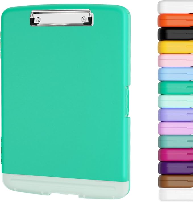 Piasoenc Clipboard with Storage, 8.5 x 11 Organization Box with Pen Holder and A4 Legal Paper Folder, Folio & Side-Opening, Low Profile Clip,for Nurses,Teachers, Size 14 x 9.6 x 1.2 in, Green