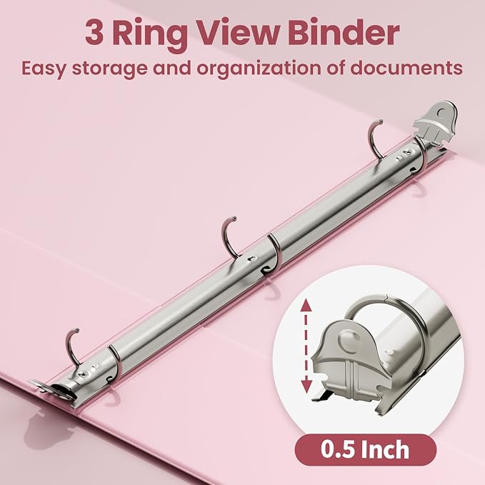 SUNEE 1/2 Inch Binders 3 Ring 4 Pack, Half Inch Thin Binder Clear View Three Ring PVC-Free (Fit 8.5x11 Inches) for School or Office Supplies, Assorted Pastel