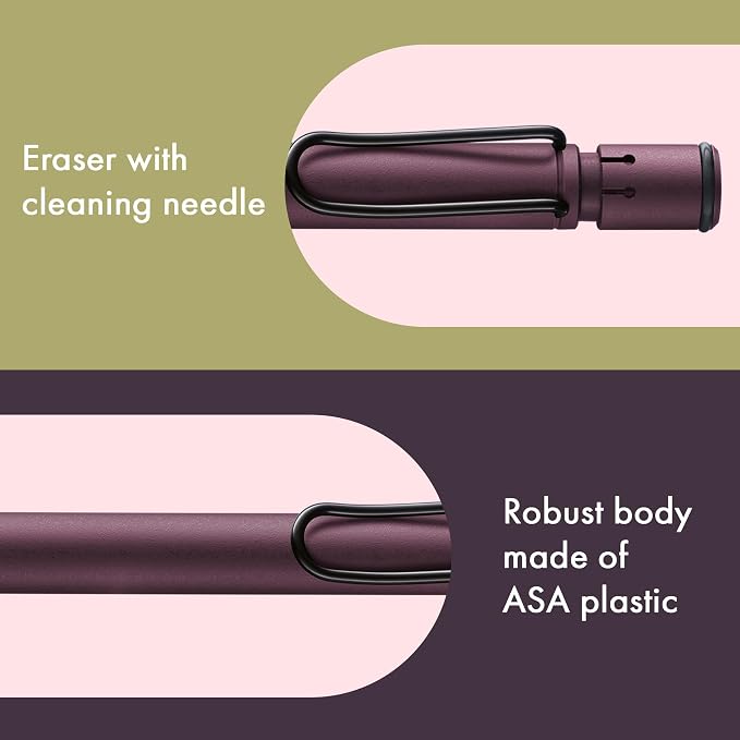 LAMY safari scarlet - Mechanical Pencil with ergonomic grip & body made of robust ASA plastic - ideal for drawing & writing - including LAMY M 41 fine line refill 0.5 mm & eraser tip | Lamy Pencil with ergonomic handle and body made of ASA plastic - pe...