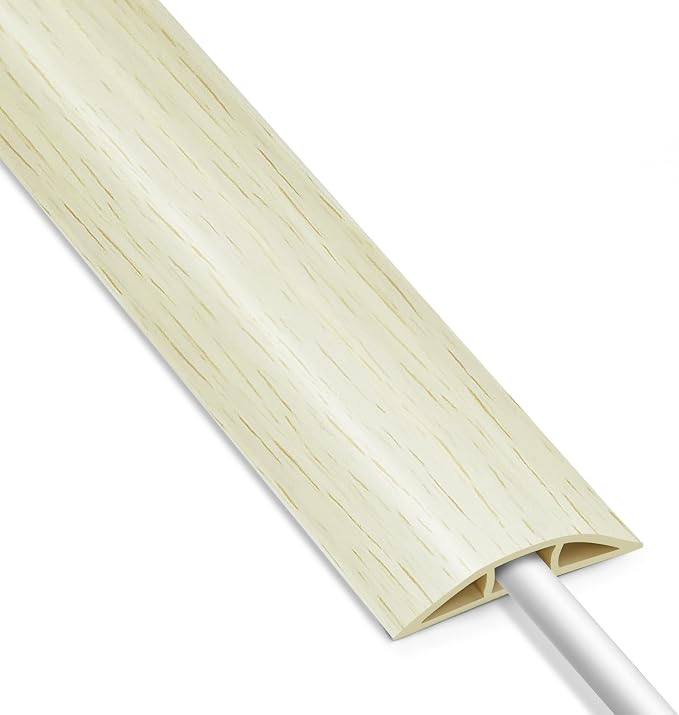 4FT Soft PVC Cord Protector, Wood Beige Cord Hider, Hide Extension Floor Wire Covers, Organizer Wires Cable Cover, Cable Cavity: 0.47" (W) x 0.24" (H)