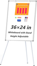 Large Whiteboard Easel with Stand, 36" x 24" Portable Standing Magnetic Dry Erase White Board, 3' x 2' Tripod Height Adjustable Flip Chart Easel for Home Office Classroom School, Silver