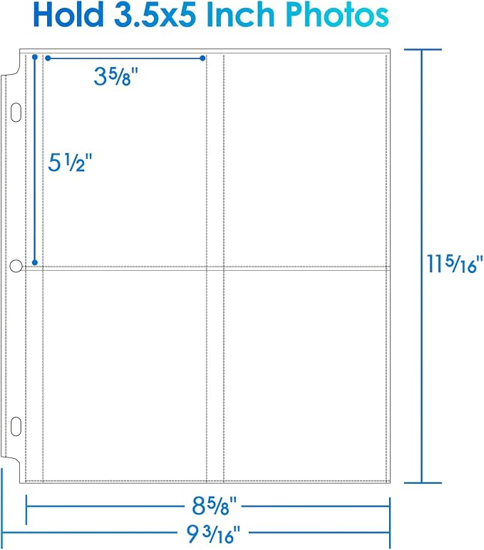 MaxGear 60 Pack Photo Sleeves for 3 Ring Binder (480 Pictures), 3.5x5 in | Heavy-Duty Archival Page Protectors, 4-Pocket Clear Photo Album Refill Pages, Plastic Seed Packet Sleeves, Acid-Free