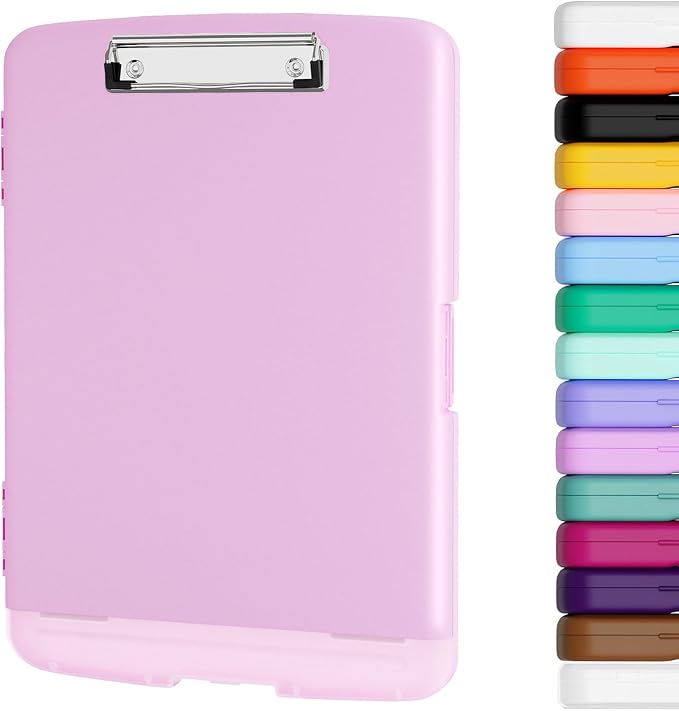 Piasoenc Clipboard with Storage, 8.5 x 11 Organization Box with Pen Holder and A4 Legal Paper Folder, Folio & Side-Opening, Low Profile Clip,for Nurses,Teachers, Size 14 x 9.6 x 1.2 in, Deep Pink