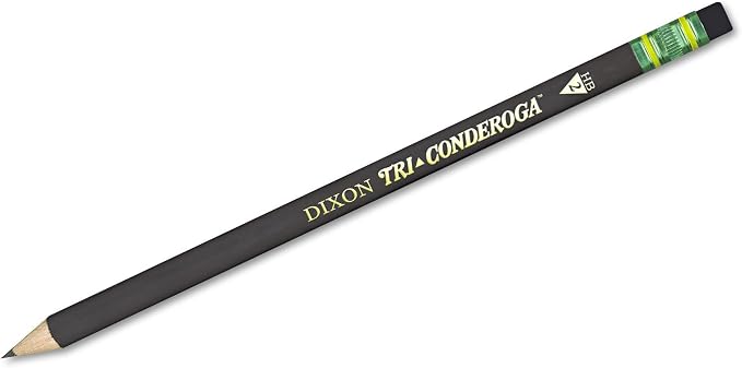 Ticonderoga Tri-Conderoga Triangular Pencils, Wood-Cased #2, Sharpener, Soft Touch Comfort Barrel, Black, 12-Pack (22500)