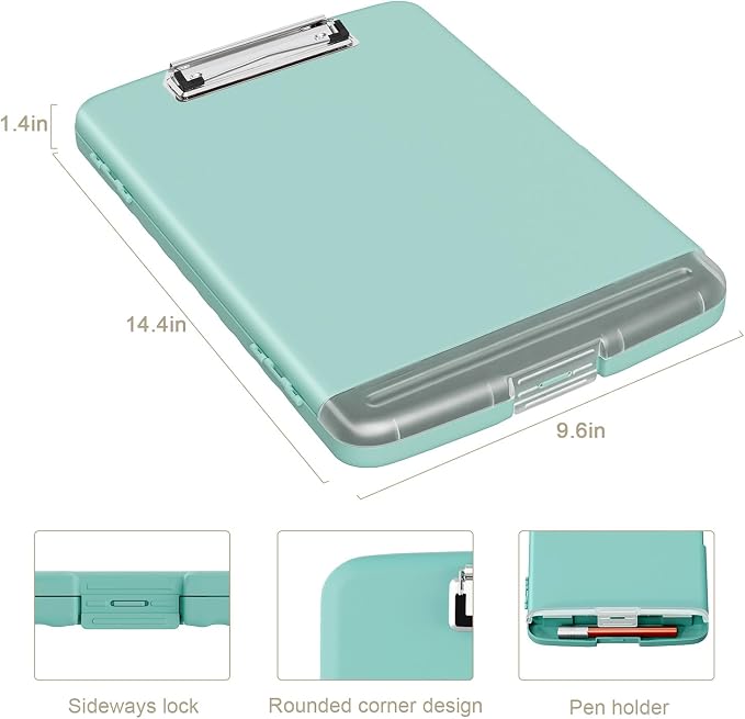 Piasoenc Clipboard with Storage, 8.5 x 11 Organization Box with Pen Holder and A4 Legal Paper Folder, Folio & Side-Opening, Low Profile Clip,for Nurses,Teachers, Size 14 x 9.6 x 1.2 in, Teal