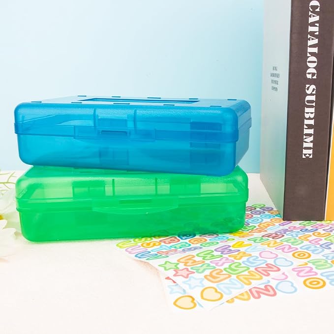 Green Blue Hard Pencil Case Box Plastic Pencil Case Organizer Makeup Organizer for Desk Crayon Boxes Plastic 2 Pack for Pens Pencils Crayon School Stylish Office Supplies Storage Organizer Box Medium