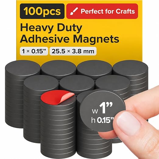 Strong Ceramic Round Magnets With Adhesive Backing (1x0.15"/25x4mm, 100 pcs) - Heavy Duty Sticky Magnets, Non-Corrosive, Versatile For Home, Office, Workshop, Whiteboard, Fridge And Hobby Use