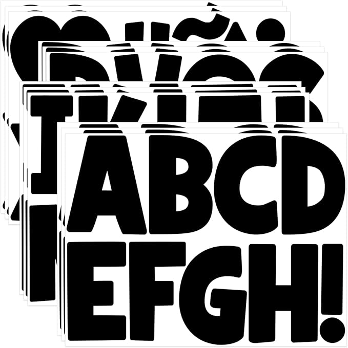 Letter Stickers Large 108 PCS Bulletin Board Letters 12 Sheets Alphabet Stickers Vinyl Self-Adhesive Stick on Letters for Poster Board Mailbox Sign DIY Crafts Classroom Party Decor(Black, 4 Inch)