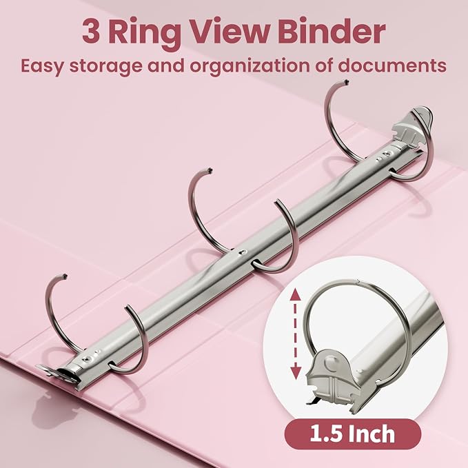 SUNEE 1.5 Inch Binders 3 Ring 4 Pack, Clear View 1 1/2 Inch Binders Three Ring PVC-Free (Fit 8.5x11 Inches) for School or Office Supplies, Assorted Pastel