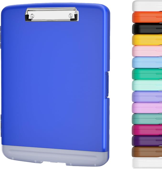 Piasoenc Clipboard with Storage, 8.5 x 11 Organization Box with Pen Holder and A4 Legal Paper Folder, Heavy Duty Plastic, Folio & Side-Opening, Low Profile Clip for Nurses, Teachers,Deep Lake Blue