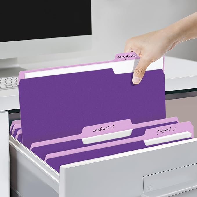 SUNEE File Folders, 30 Pack Manilla Folders 8.5 x 11, Colored File Folders Home Office School Supplies for Documents Files Paper, Purple