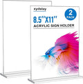 xydstay 8.5 x 11 Acrylic Sign Holder 2 Pack, Vertical T Shape Clear Plastic Menu Holder, Table Display Stand for Restaurant, Office, School, Store and Home Use