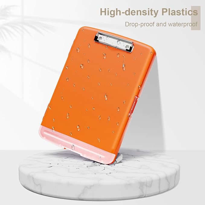 Piasoenc Clipboard with Storage, 8.5 x 11 Organization Box with Pen Holder and A4 Legal Paper Folder, Folio & Side-Opening, Low Profile Clip,for Nurses,Teachers, Size 14 x 9.6 x 1.2 in, Orange
