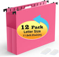 Shutex Extra Capacity Plastic Hanging File Folders,12 Pack Reinforced Expanding Hang Folder Letter Size,Accordian Pocket,Heavy Duty 2 Inch Expansion, Hard Hanging Folder Organizer for Office Home,Pink