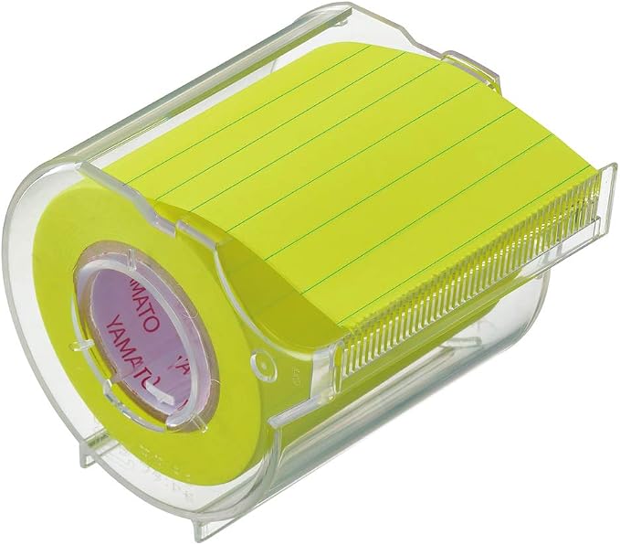 Yamato Memoc Roll Tape, Self-Stick Memo Paper Tape, with Tape Dispenser, 50mm x 10m, 7mm Ruled, Yellow, 1 ea. (NRK-50CH-LK)