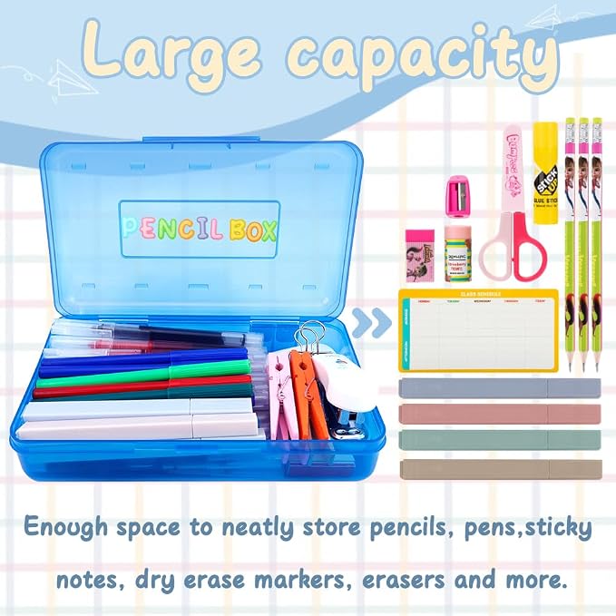 Green Blue Hard Pencil Case Box Plastic Pencil Case Organizer Makeup Organizer for Desk Crayon Boxes Plastic 2 Pack for Pens Pencils Crayon School Stylish Office Supplies Storage Organizer Box Medium