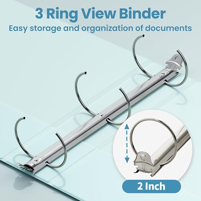 SUNEE 3 Ring Binders 2 Inch 4 Pack, Clear View Binder Three Ring PVC-Free (Fit 8.5x11 Inches) for School or Office Supplies, Blue