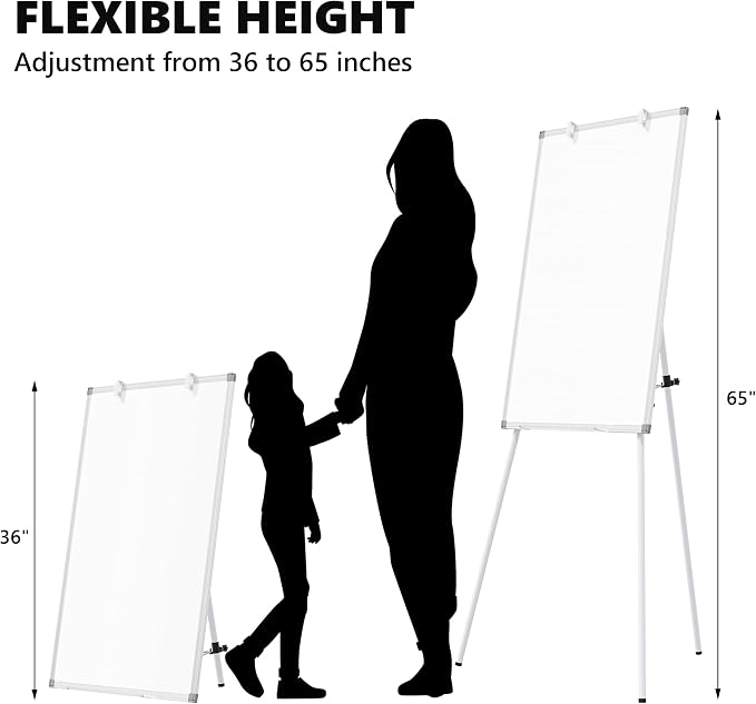 Large Whiteboard Easel with Stand, 36" x 24" Portable Standing Magnetic Dry Erase White Board, 3' x 2' Tripod Height Adjustable Flip Chart Easel for Home Office Classroom School, Silver