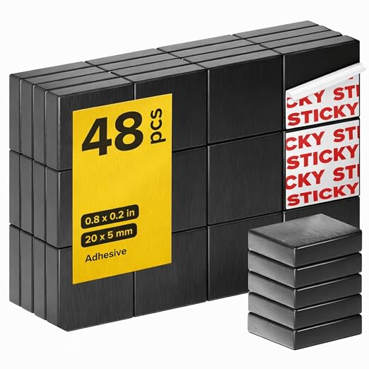 Strong Ceramic Square Magnets With Adhesive Backing (0.8x0.2"/20x5mm, 48 pcs) - Heavy Duty Sticky Magnets, Non-Corrosive, Versatile For Home, Office, Workshop, Whiteboard, Fridge And Hobby Use