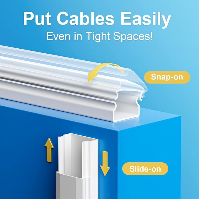 Yecaye TV Cord Hider, 42in Cord Cover, Large Cable Hider, Wire Covers for 4 Cords, Cable Raceway Wire Hider, Wire Hiders for TV on Wall, Cable Cover Cord Concealer, W1.18in H0.6in, White