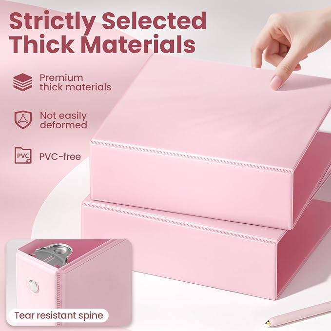 SUNEE 3 Ring Binder 3 Inch 4 Pack, 3" Large Clear View Binders Three Ring PVC-Free (Fit 8.5x11 Inches) for School or Office Supplies, Assorted Pastel