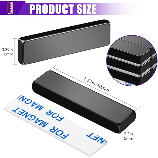 MIKEDE Strong Neodymium Magnets,Rectangular Magnet with Adhesive Backing | Magnetic Strips Refrigerator Blocks Crafts Super Sticky Bar for Science Experiments Classroom Office 40x10x5mm 5Pcs Black