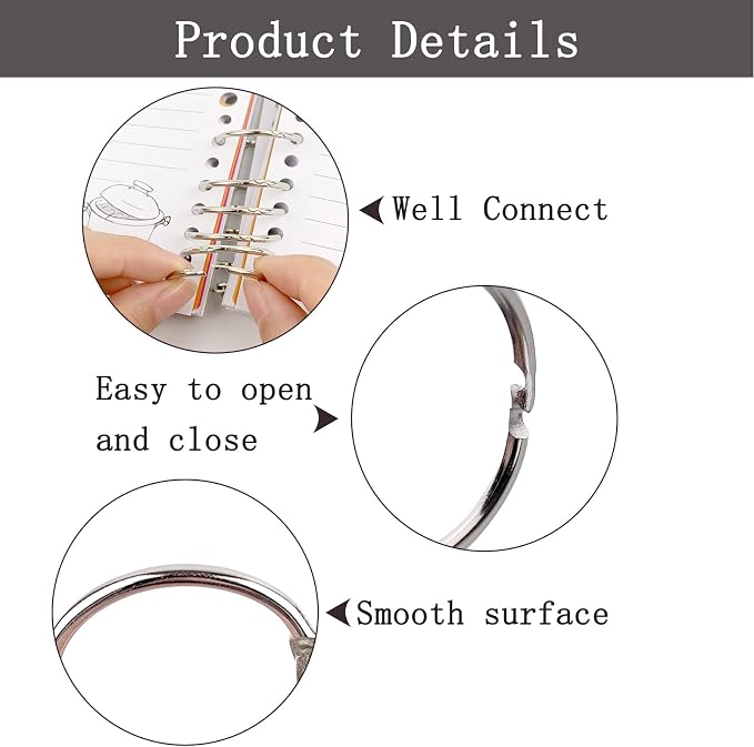 Loose Leaf Binder Office Book Rings 1-Inch（100 Pack）, with Metal Nickel Plated for Key,for Index Cards and School，Sliver