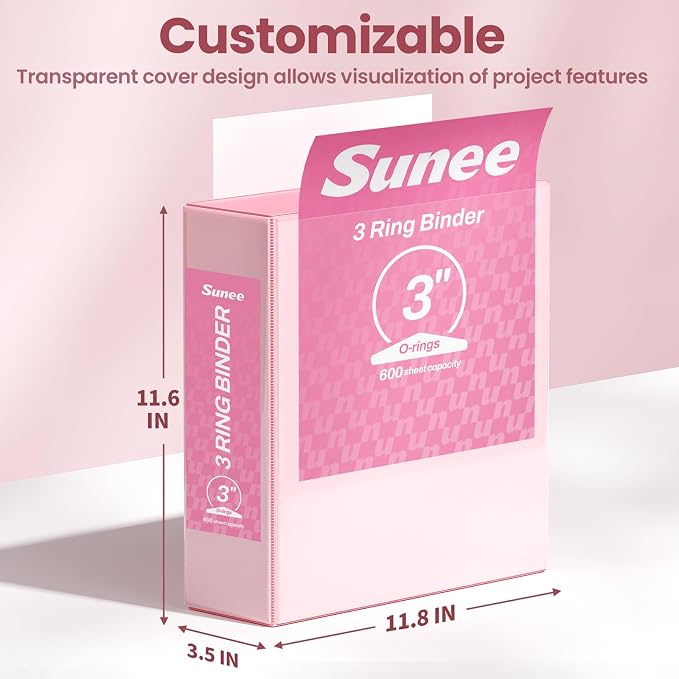 SUNEE 3 Ring Binder 3 Inch 4 Pack, 3" Large Clear View Binders Three Ring PVC-Free (Fit 8.5x11 Inches) for School or Office Supplies, Assorted Pastel