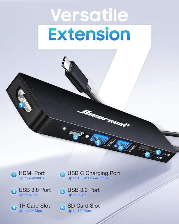 Hiearcool USB C Hub, USBC Hub Multi-Port Adapter for MacBook Pro/Air M1 M2, 4K HDMI USB-C Dock Dongle for iPad and Other Type C Devices