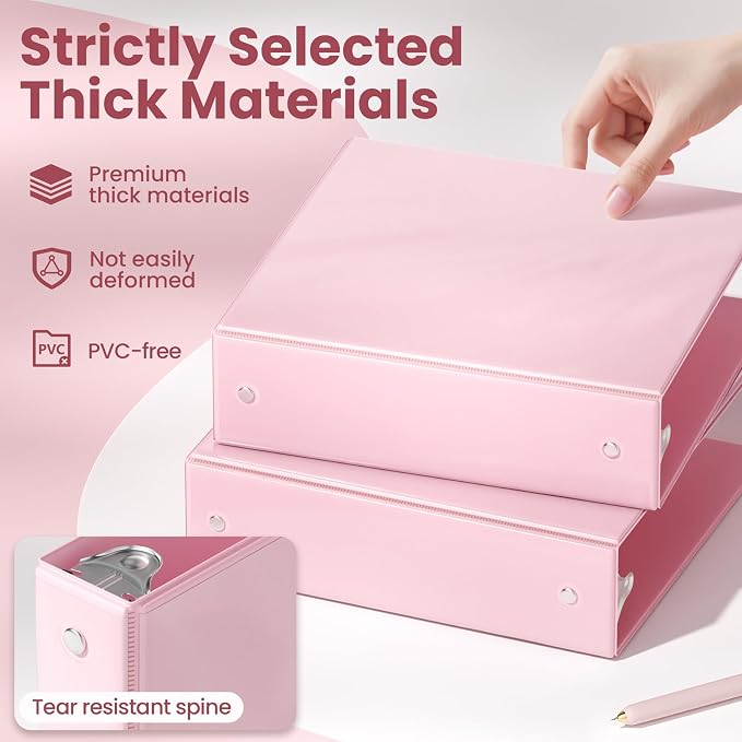 SUNEE 3 Ring Binders 2 Inch 4 Pack, Clear View Binder Three Ring PVC-Free (Fit 8.5x11 Inches) for School or Office Supplies, Pink