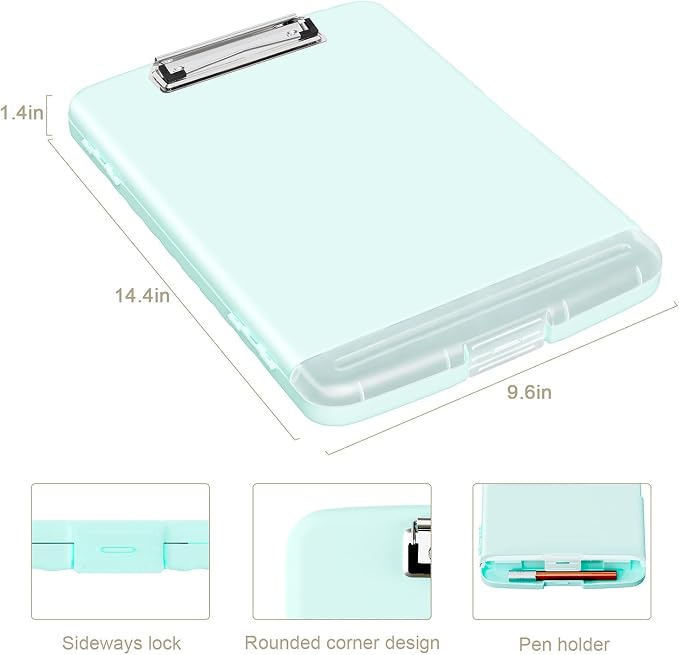 Piasoenc Clipboard with Storage, 8.5 x 11 Organization Box with Pen Holder and A4 Legal Paper Folder, Folio & Side-Opening, Low Profile Clip,for Nurses,Teachers, Size 14 x 9.6 x 1.2 in, Blue