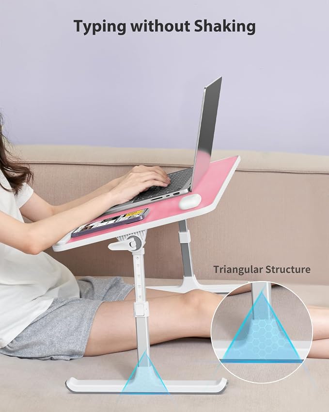 SAIJI Height & Angle Adjustable Laptop Stand for Bed, Lap Desk Bed Tray Table, Light Weight Foldable Portable Laptop Table for Couch Sofa Chair Floor Desk for Adults, Kids (Pink)