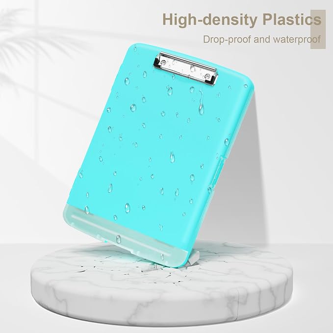 Piasoenc Clipboard with Storage, 8.5 x 11 Organization Box with Pen Holder and A4 Legal Paper Folder, Heavy Duty Plastic, Folio & Side-Opening, Low Profile Clip for Nurses, Teachers, Peacock Green