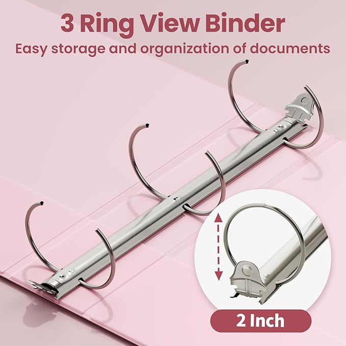 SUNEE 3 Ring Binders 2 Inch 8 Pack, Clear View Binder Three Ring PVC-Free (Fit 8.5x11 Inches) for School or Office Supplies, Assorted Pastel