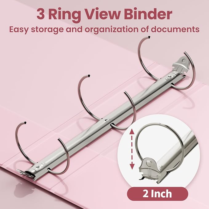 SUNEE 3 Ring Binders 2 Inch 4 Pack, Clear View Binder Three Ring PVC-Free (Fit 8.5x11 Inches) for School or Office Supplies, Assorted Pastel