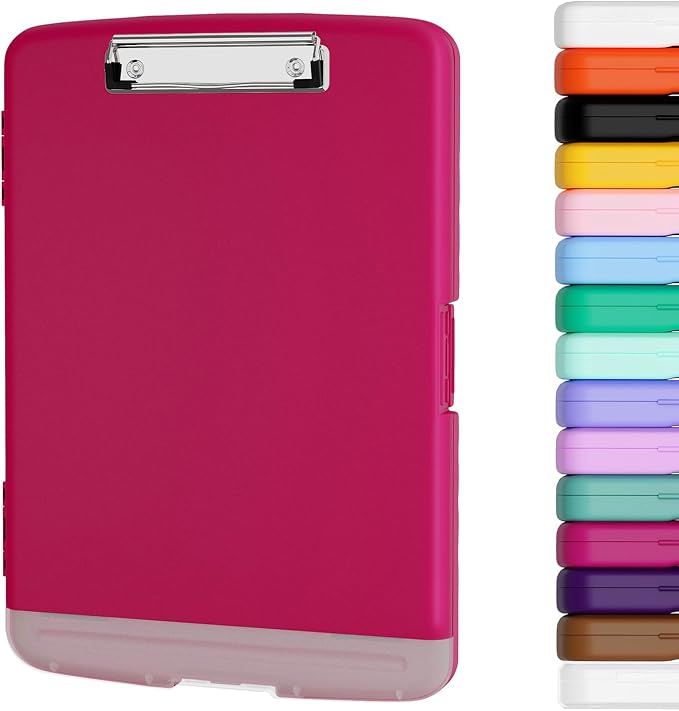 Piasoenc Clipboard with Storage, 8.5 x 11 Organization Box with Pen Holder and A4 Legal Paper Folder, Folio & Side-Opening, Low Profile Clip,for Nurses,Teachers, Size 14 x 9.6 x 1.2 in, Red
