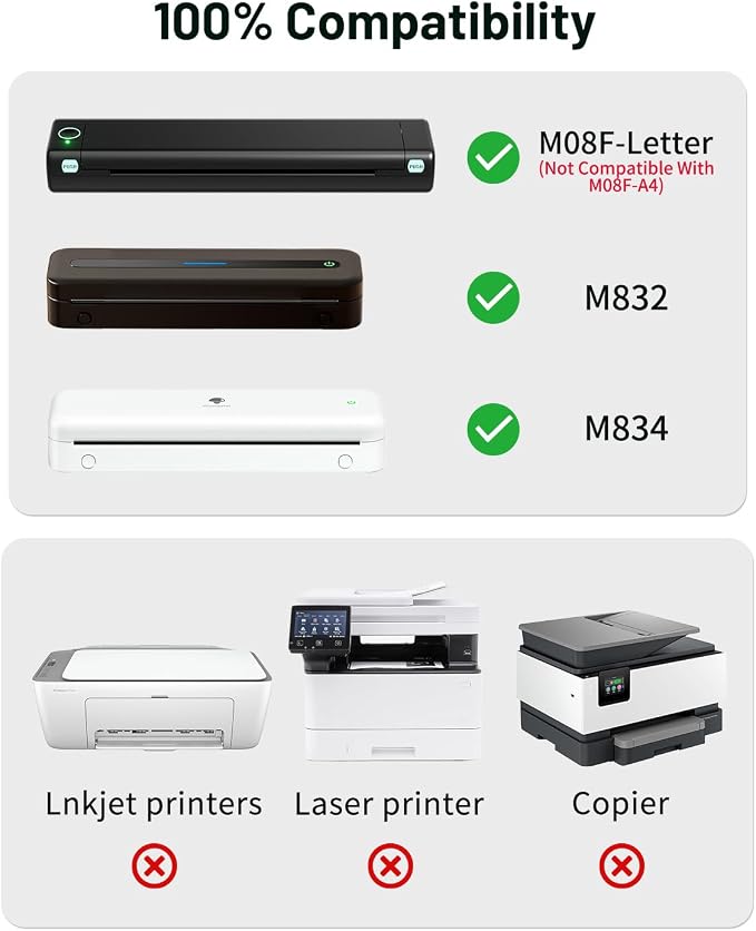 Phomemo Thermal Printer Paper 8.5" x 11" Compatible with M08F-Letter, A285M, M832, M832D, M834 Inkless Portable Printer, Advanced Thermal Printing, Thermal Paper 8.5" x 11", 200 Sheets