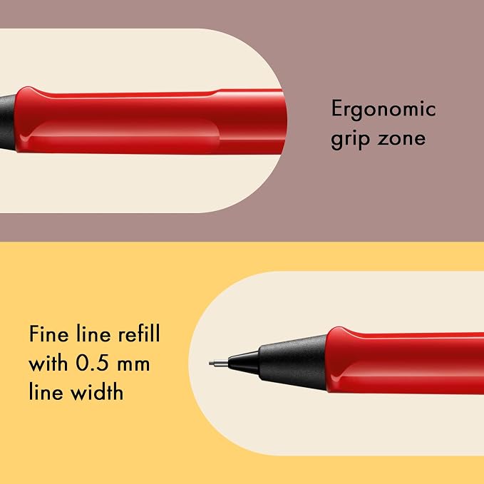 LAMY safari red - Mechanical Pencil with ergonomic grip & body made of robust ASA plastic - ideal for drawing & writing - including LAMY M 41 fine line refill 0.5 mm & eraser tip