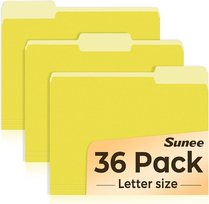 SUNEE File Folders, 36 Pack Manilla Folders 8.5 x 11, Colored File Folders Home Office School Supplies for Documents Files Paper, Yellow Colors
