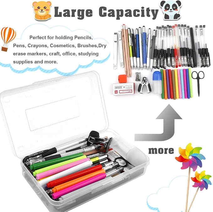 Pencil Case, Pencil Box, Clear Pencil Case, 3 Pack Plastic Pencil Case, Large Capacity Pencil Case, Crayon Box with Snap-tight Lid Stackable Design, Plastic Storage Box for School Office Supplies