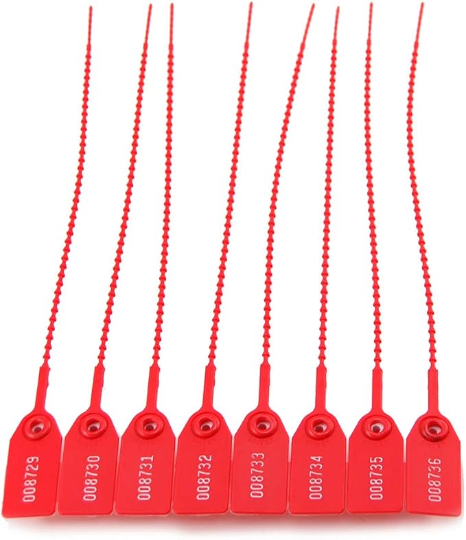 Leadseals(R) 100 Plastic Tamper Seals, Zip Ties for Fire Extinguishers Pull Tite Security Tags Numbered Disposable Self-Locking Tie 250mm Length (Red)