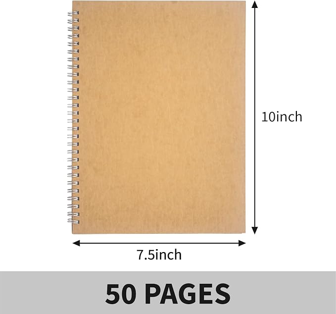 DSTELIN 10 inch x 7.5 inch, 100GSM, Blank Spiral Notebook, 3-Pack, Soft Cover, Sketch book, 100 Pages / 50 Sheets, with writing backboard, (Brown)