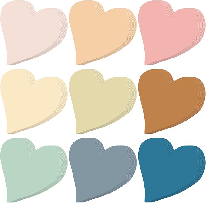 Geyee 108 Pcs Valentine's Day Heart Cutouts Paper Boho Heart Bulletin Board Cutouts Assorted Color Die Cut for Classroom Decor Teachers DIY Craft
