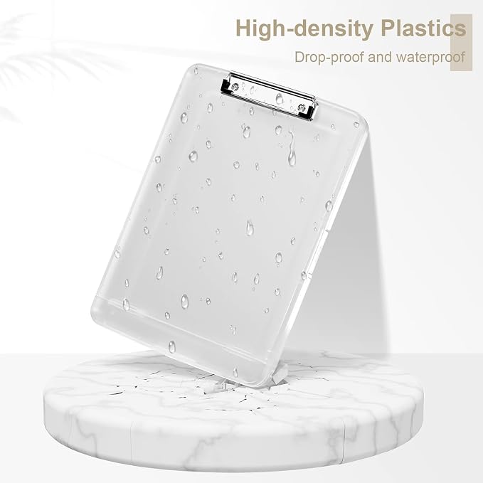 Piasoenc Clipboard with Storage, 8.5 x 11 Organization Box with Pen Holder and A4 Legal Paper Folder, Folio & Side-Opening, Low Profile Clip,for Nurses,Teachers, Size 14 x 9.6 x 1.2 in,Translucent