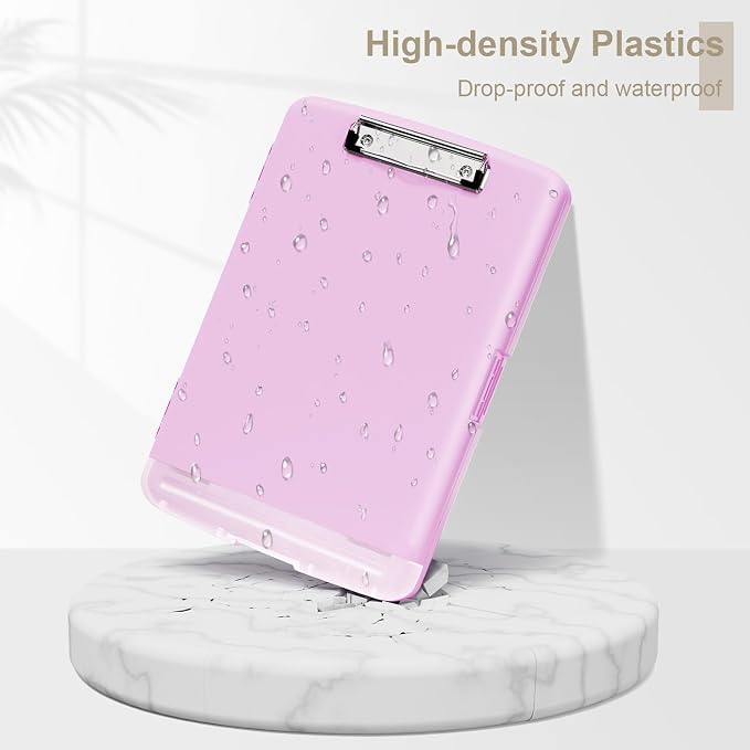 Piasoenc Clipboard with Storage, 8.5 x 11 Organization Box with Pen Holder and A4 Legal Paper Folder, Folio & Side-Opening, Low Profile Clip,for Nurses,Teachers, Size 14 x 9.6 x 1.2 in, Deep Pink