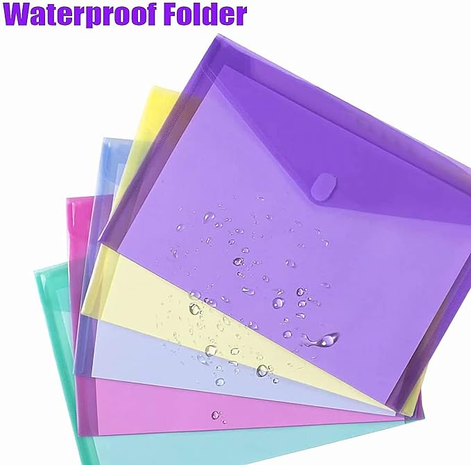 Sooez 48 Pack File Folders, Clear Poly Envelopes Plastic Folders, Folder for Documents Letter A4 Size with Label Pocket, Teacher School Office Supplies Organization Storage, Assorted Color