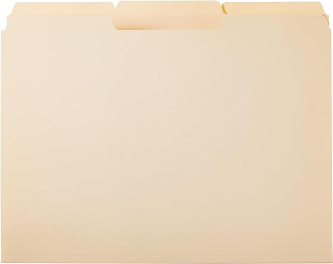 Amazon Basics Sturdy File Folders with Reinforced Tabs for Filing and Organization, 1/3-Cut Tab, Assorted Positions, Letter Size, 8.5x11 inches, Manila, 200-Pack