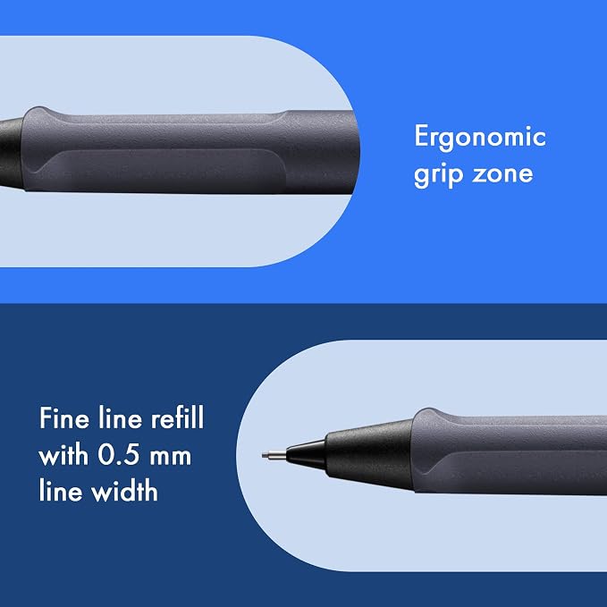 LAMY safari steel black - Mechanical Pencil with ergonomic grip & body made of robust ASA plastic - ideal for drawing & writing - including LAMY M 41 fine line refill 0.5 mm & eraser tip | Lamy Pencil with ergonomic handle and body made of ASA plastic ...